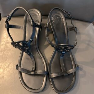 Tory Burch black leather wedge sandal, size 8
